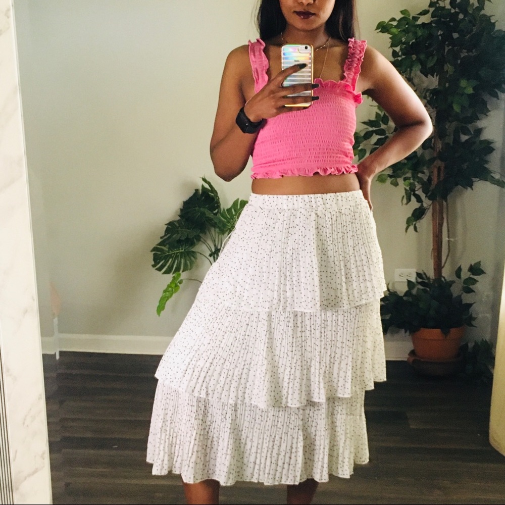 Polka Dotted Layered Chiffon Pleated Skirt M